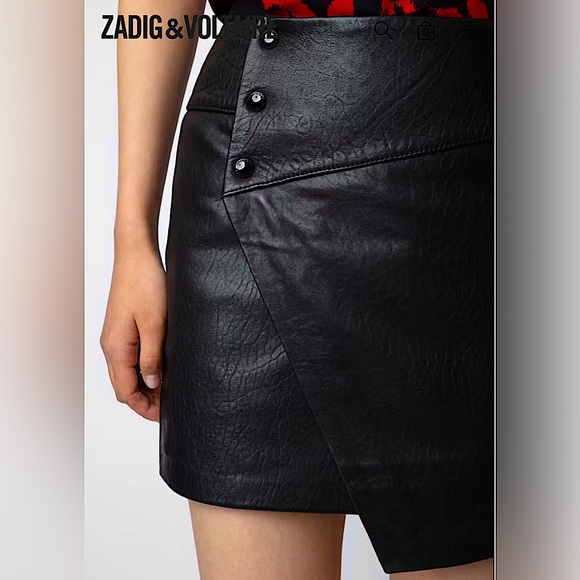 ZADIG & VOLTAIRE JUNKO BLACK LEATHER ASYMMETRICAL MINI SKIRT SIZE 38 SMALL NWT - Picture 4 of 8